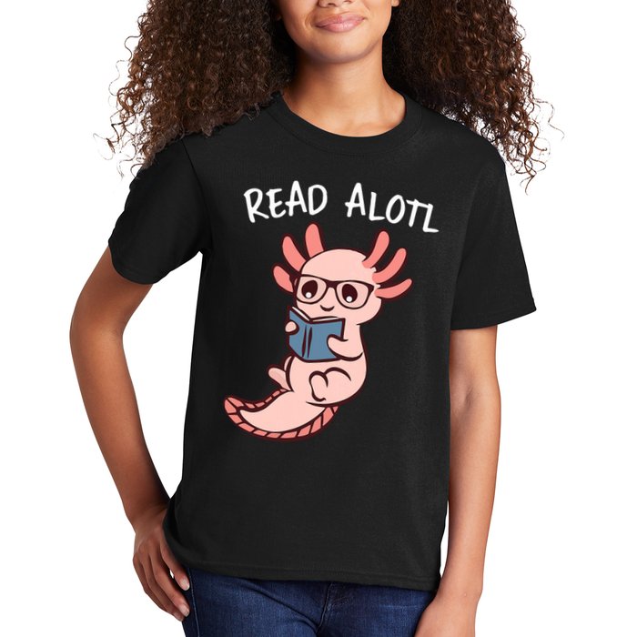 Axolotl Reading A Book, Read Alotl Books Funny Axolotl Book Kids T-Shirt
