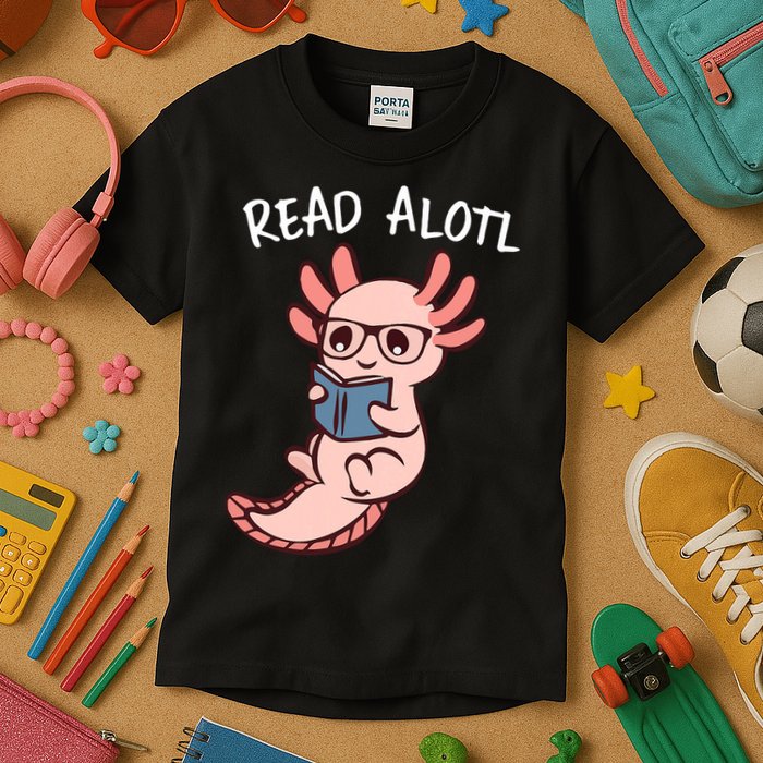 Axolotl Reading A Book, Read Alotl Books Funny Axolotl Book Kids T-Shirt