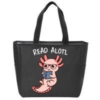 Axolotl Reading A Book, Read Alotl Books Funny Axolotl Book Zip Tote Bag