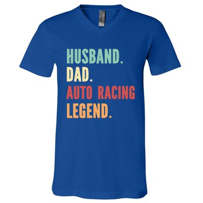 Auto Racing Athlete Dad Husband Father Gift V-Neck T-Shirt