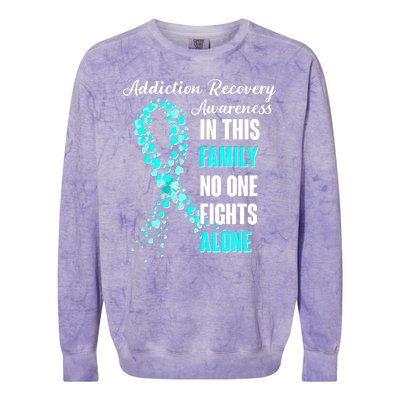 Addiction Recovery Awareness In This Family No One Fight Alone Colorblast Crewneck Sweatshirt