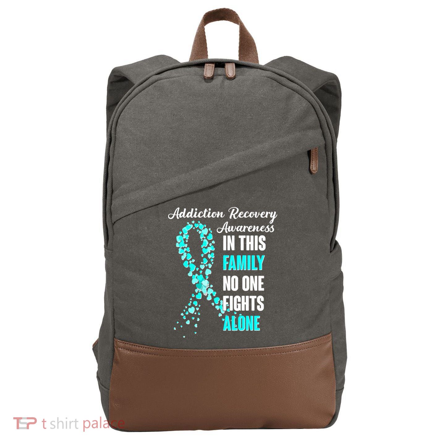 Addiction Recovery Awareness In This Family No One Fight Alone Cotton Canvas Backpack