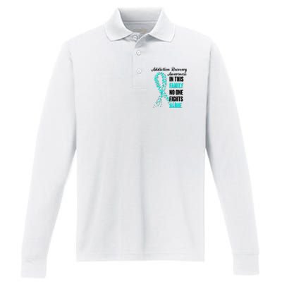 Addiction Recovery Awareness In This Family No One Fight Alone Performance Long Sleeve Polo