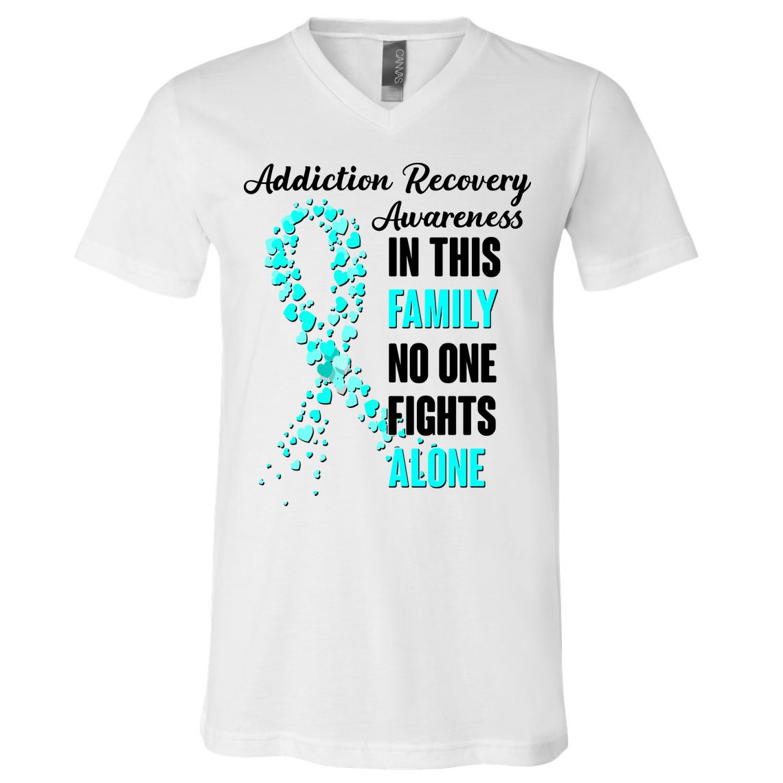 Addiction Recovery Awareness In This Family No One Fight Alone V-Neck T-Shirt