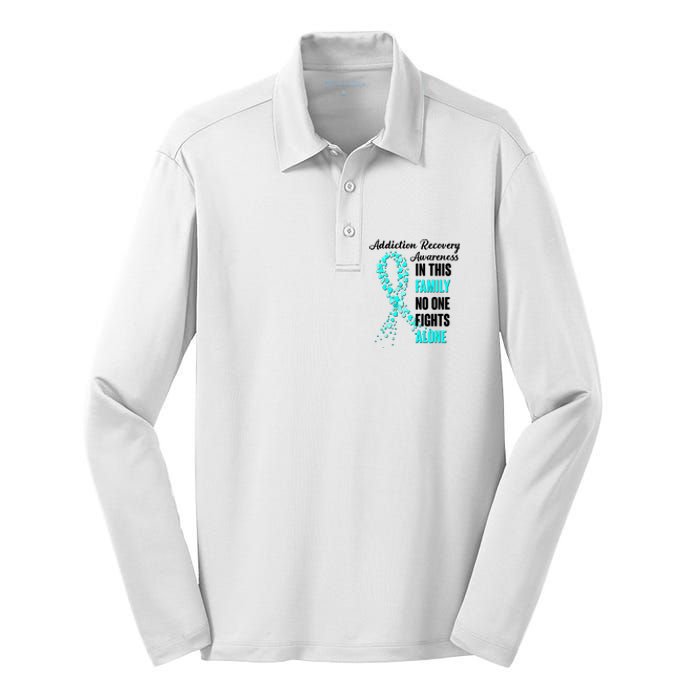 Addiction Recovery Awareness In This Family No One Fight Alone Silk Touch Performance Long Sleeve Polo