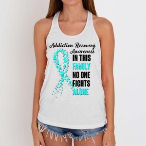 Addiction Recovery Awareness In This Family No One Fight Alone Women's Knotted Racerback Tank