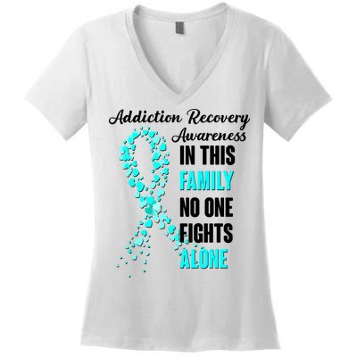 Addiction Recovery Awareness In This Family No One Fight Alone Women's V-Neck T-Shirt