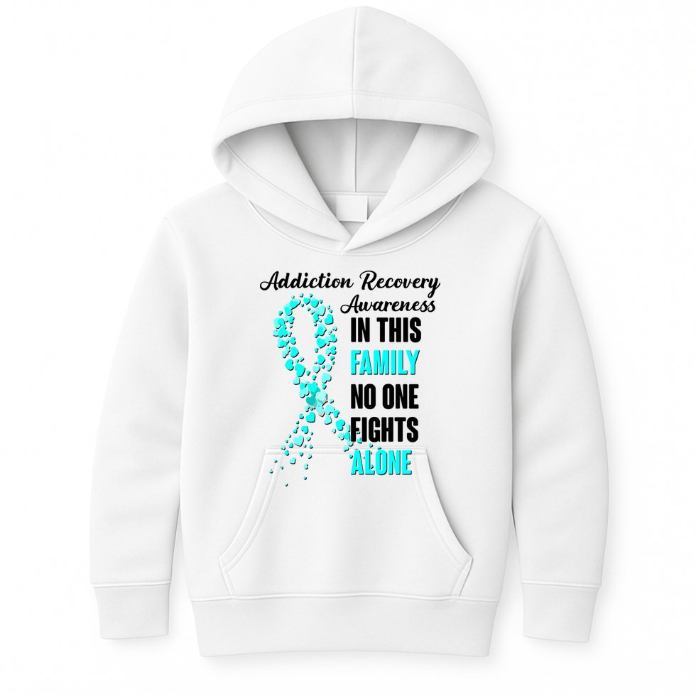 Addiction Recovery Awareness In This Family No One Fight Alone Kids Hoodie