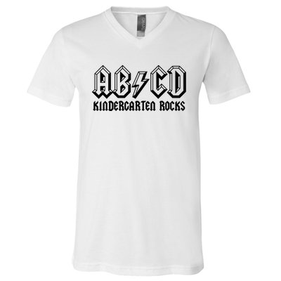 ABCD Rocks Back To School Kindergarten Rocks Funny Teacher V-Neck T-Shirt