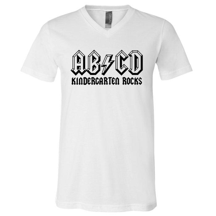 ABCD Rocks Back To School Kindergarten Rocks Funny Teacher V-Neck T-Shirt