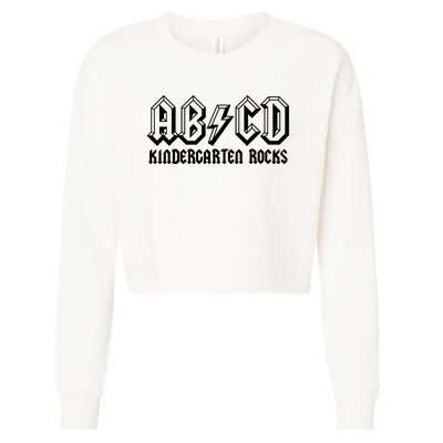 ABCD Rocks Back To School Kindergarten Rocks Funny Teacher Cropped Pullover Crew