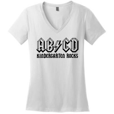 ABCD Rocks Back To School Kindergarten Rocks Funny Teacher Women's V-Neck T-Shirt