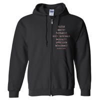 Anti Racism Bigotry Patriarchy White Supremacy Inequality Oppression Intolerance Full Zip Hoodie