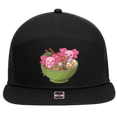 Axolotl Ramen Bowl Kawaii Anime  7 Panel Mesh Trucker Snapback Hat