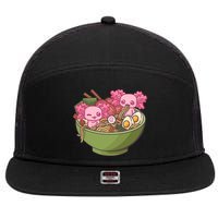 Axolotl Ramen Bowl Kawaii Anime  7 Panel Mesh Trucker Snapback Hat