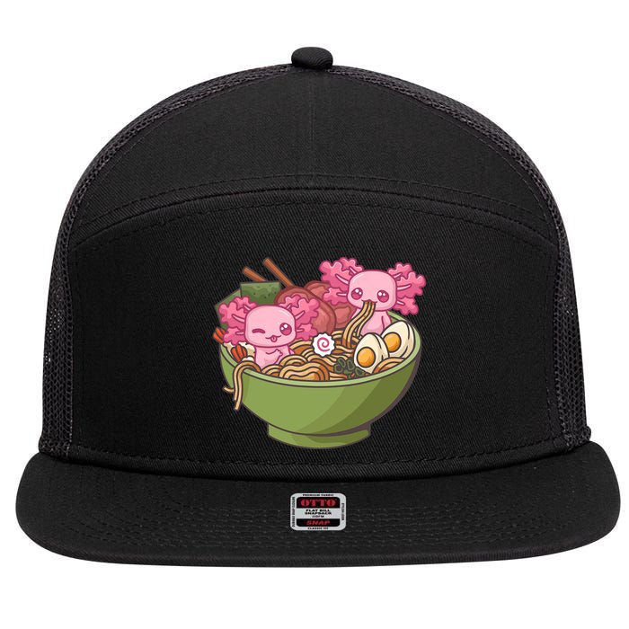 Axolotl Ramen Bowl Kawaii Anime  7 Panel Mesh Trucker Snapback Hat