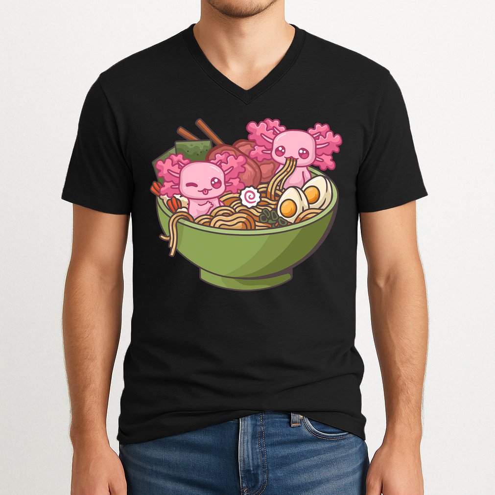 Axolotl Ramen Bowl Kawaii Anime  V-Neck T-Shirt
