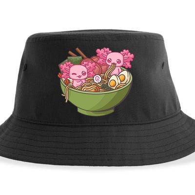 Axolotl Ramen Bowl Kawaii Anime  Sustainable Bucket Hat