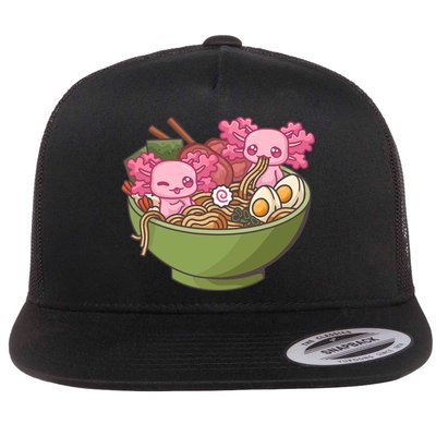 Axolotl Ramen Bowl Kawaii Anime  Flat Bill Trucker Hat