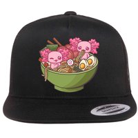Axolotl Ramen Bowl Kawaii Anime  Flat Bill Trucker Hat