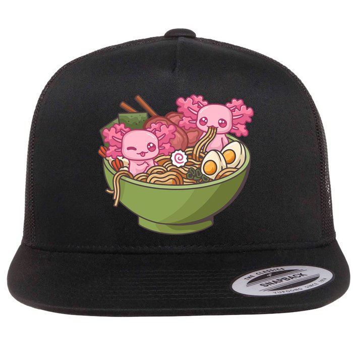 Axolotl Ramen Bowl Kawaii Anime  Flat Bill Trucker Hat
