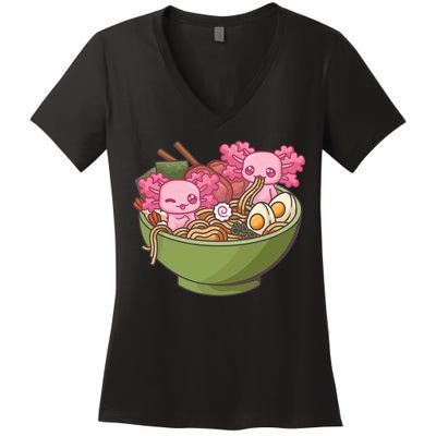 Axolotl Ramen Bowl Kawaii Anime  Women's V-Neck T-Shirt
