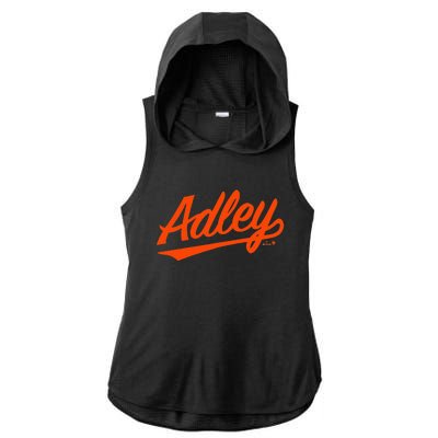 Adley Rutschman Baltimore Text Baltimore Baseball Ladies PosiCharge Tri-Blend Wicking Draft Hoodie Tank