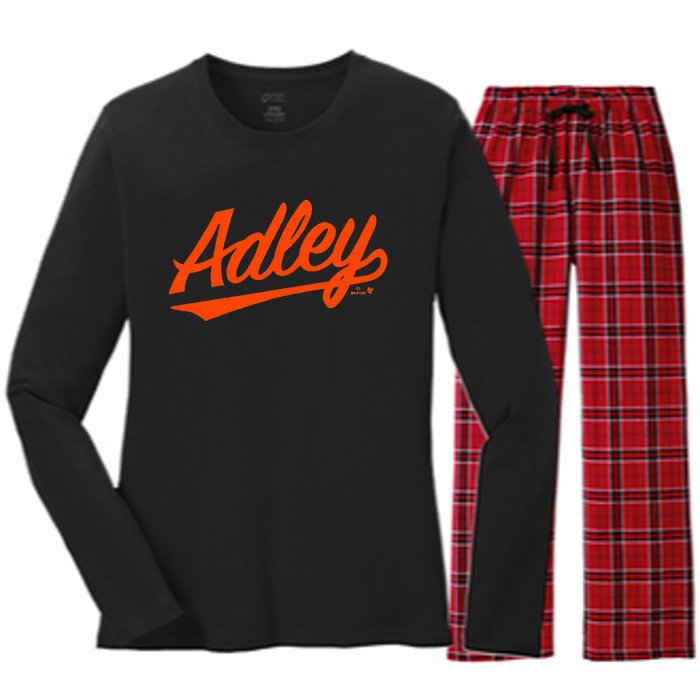 Adley Rutschman Baltimore Text Baltimore Baseball Women's Long Sleeve Flannel Pajama Set 