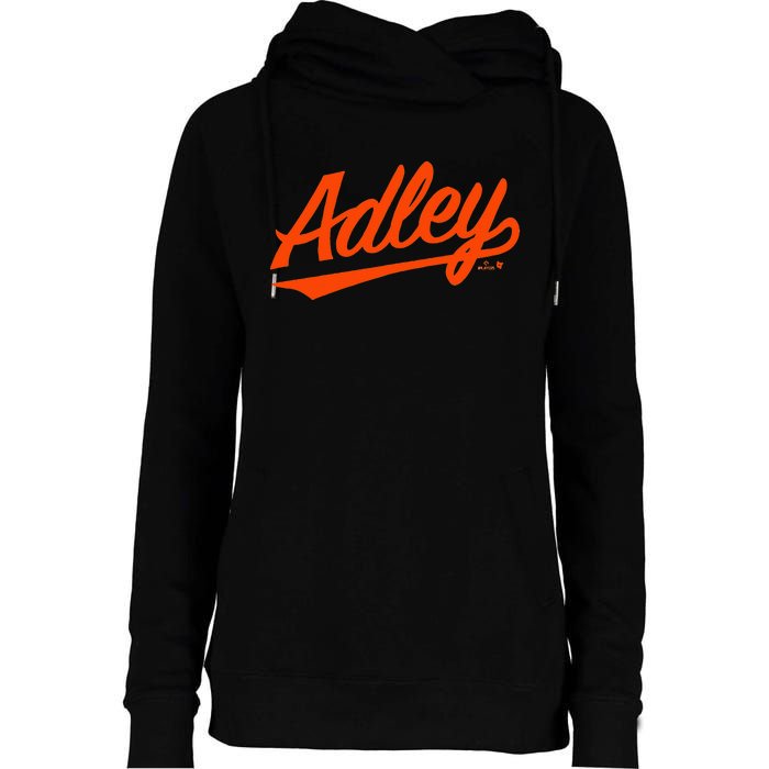 Adley Rutschman Baltimore Text Baltimore Baseball Womens Funnel Neck Pullover Hood