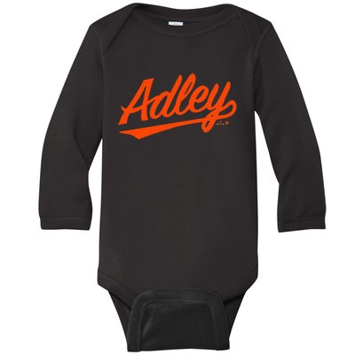 Adley Rutschman Baltimore Text Baltimore Baseball Baby Long Sleeve Bodysuit