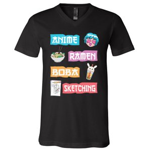 Anime Ra Boba Sketching  Kawaii Anime Lover Merch Gift  V-Neck T-Shirt