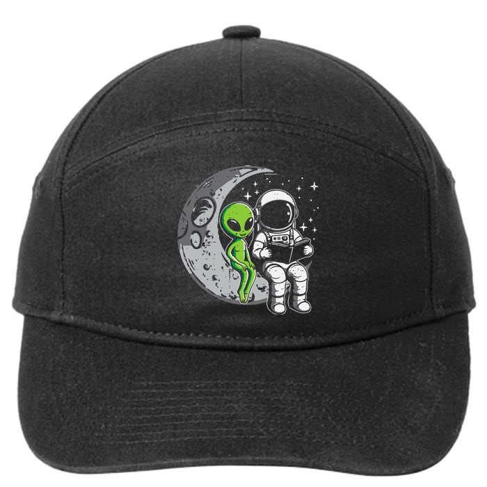 Astronaut Reading Book To Alien Moon Space 7-Panel Snapback Hat