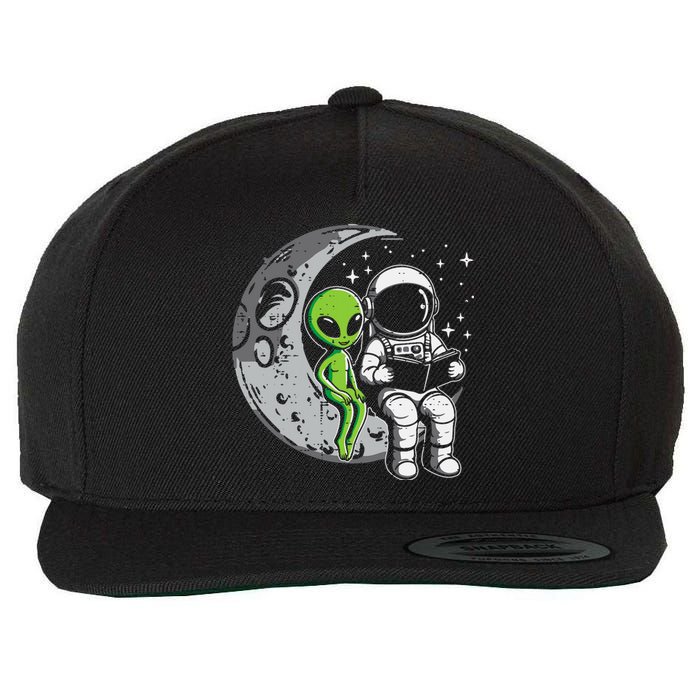 Astronaut Reading Book To Alien Moon Space Wool Snapback Cap