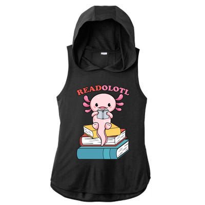 Axolotl Read Book Ladies PosiCharge Tri-Blend Wicking Draft Hoodie Tank