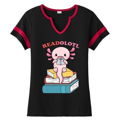 Axolotl Read Book Ladies Halftime Notch Neck Tee