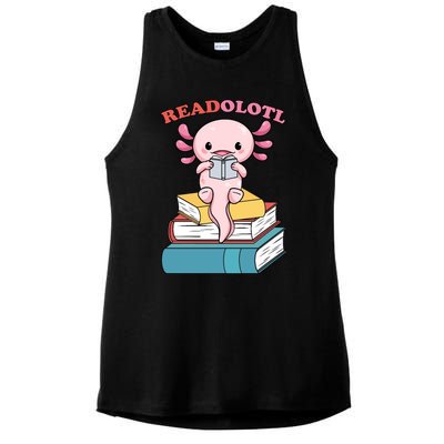 Axolotl Read Book Ladies PosiCharge Tri-Blend Wicking Tank