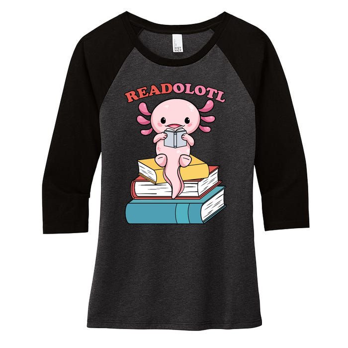 Axolotl Read Book Women's Tri-Blend 3/4-Sleeve Raglan Shirt