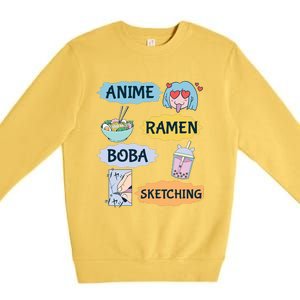 Anime Ramen Boba Sketching Kawaii Girl Anime Lover Gift Premium Crewneck Sweatshirt