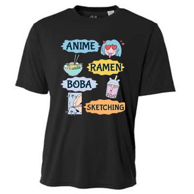 Anime Ramen Boba Sketching Kawaii Girl Anime Lover Gift Cooling Performance Crew T-Shirt