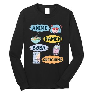 Anime Ramen Boba Sketching Kawaii Girl Anime Lover Gift Long Sleeve Shirt