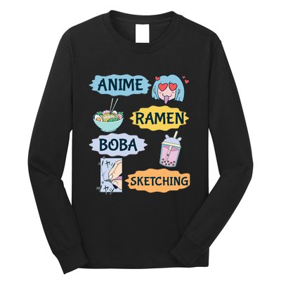 Anime Ramen Boba Sketching Kawaii Girl Anime Lover Gift Long Sleeve Shirt