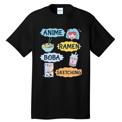 Anime Ramen Boba Sketching Kawaii Girl Anime Lover Gift Tall T-Shirt