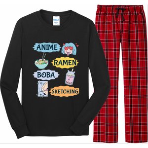 Anime Ramen Boba Sketching Kawaii Girl Anime Lover Gift Long Sleeve Pajama Set