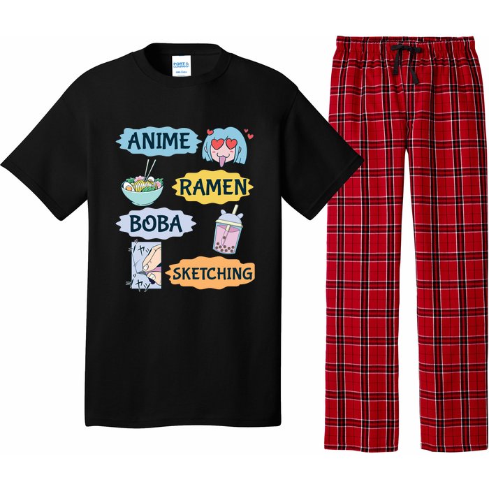 Anime Ramen Boba Sketching Kawaii Girl Anime Lover Gift Pajama Set