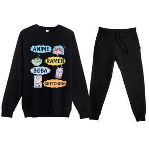 Anime Ramen Boba Sketching Kawaii Girl Anime Lover Gift Premium Crewneck Sweatsuit Set