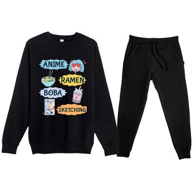 Anime Ramen Boba Sketching Kawaii Girl Anime Lover Gift Premium Crewneck Sweatsuit Set