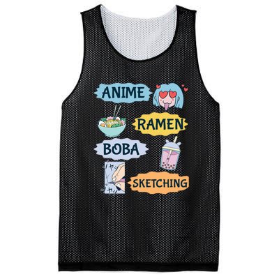 Anime Ramen Boba Sketching Kawaii Girl Anime Lover Gift Mesh Reversible Basketball Jersey Tank