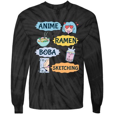 Anime Ramen Boba Sketching Kawaii Girl Anime Lover Gift Tie-Dye Long Sleeve Shirt