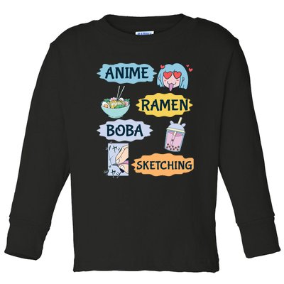 Anime Ramen Boba Sketching Kawaii Girl Anime Lover Gift Toddler Long Sleeve Shirt