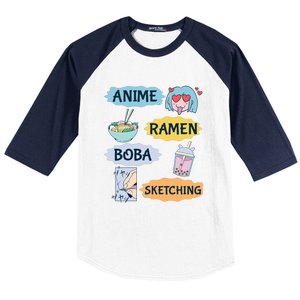 Anime Ramen Boba Sketching Kawaii Girl Anime Lover Gift Baseball Sleeve Shirt